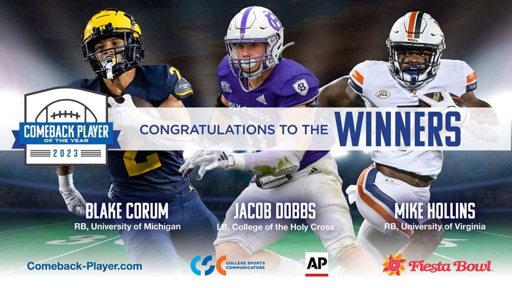 Blake Corum, Jacob Dobbs and Mike Hollins Named 2023 Comeback Player of the Year Award Winners